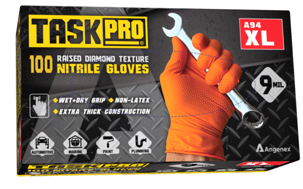 3D_A90_wide-1.png A9 Raised Diamond Texture Orange Nitrile Gloves